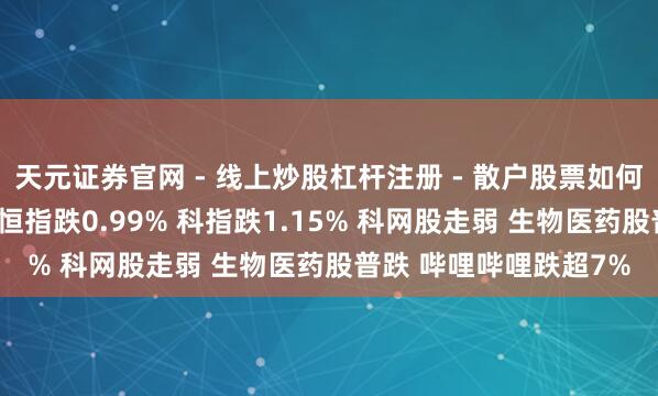天元证券官网 - 线上炒股杠杆注册 - 散户股票如何配资开户 午评：港股恒指跌0.99% 科指跌1.15% 科网股走弱 生物医药股普跌 哔哩哔哩跌超7%
