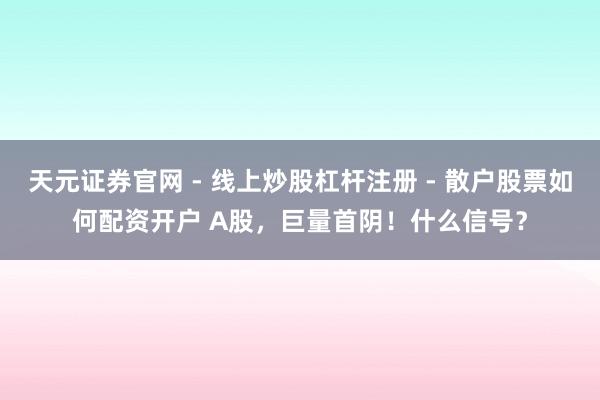 天元证券官网 - 线上炒股杠杆注册 - 散户股票如何配资开户 A股，巨量首阴！什么信号？